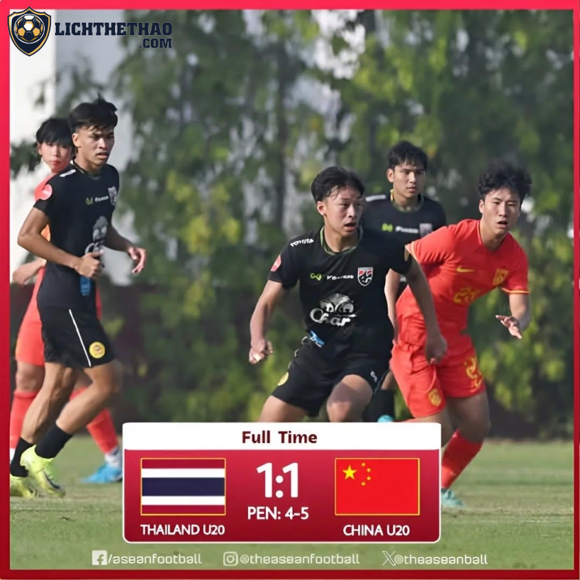 U20 Thái Lan dẫn trước nhưng sau cùng lại thua đau Trung Quốc trên chấm 11m (Ảnh: ASEAN Football)